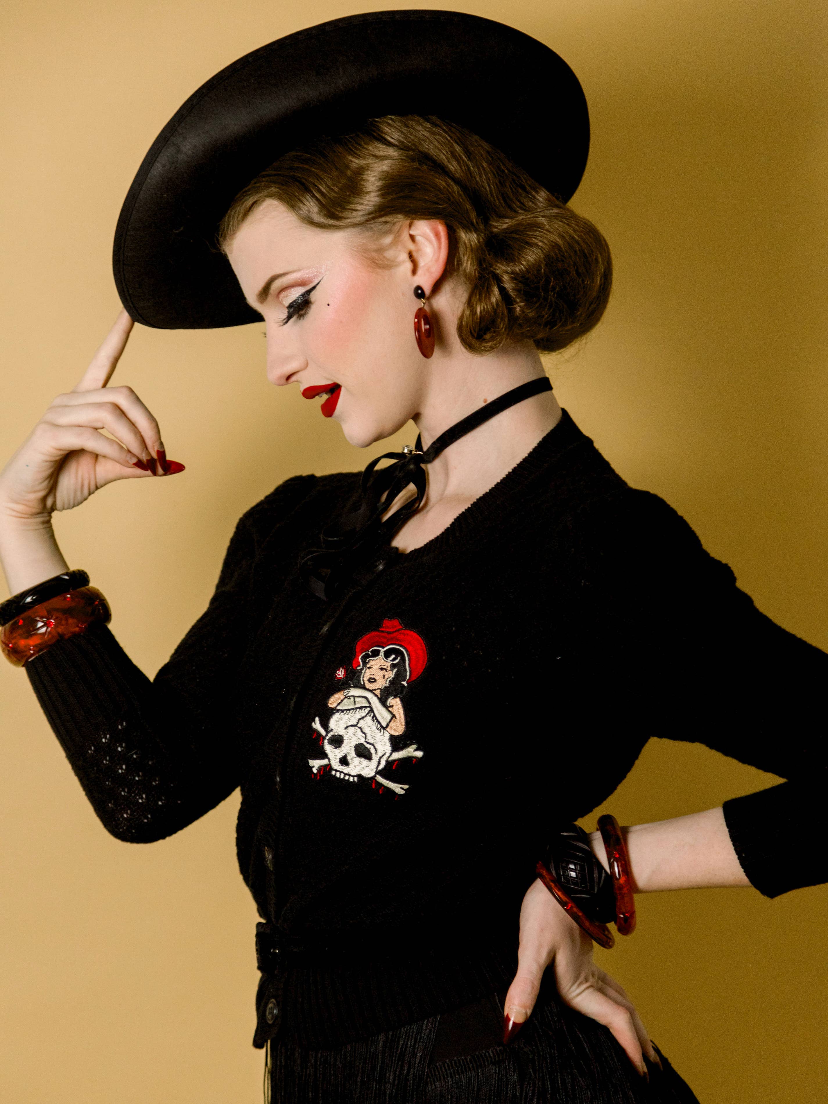 Cowgirl Tears Cropped Cardigan in Black