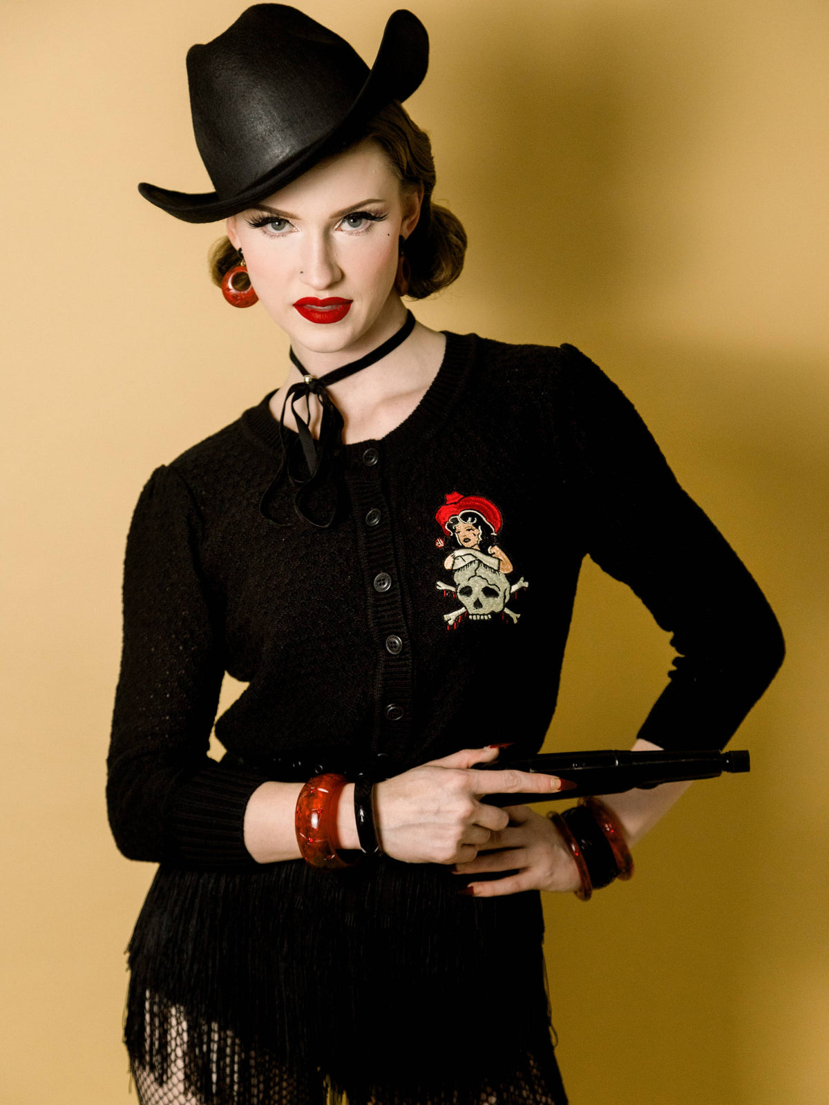 Cowgirl Tears Cropped Cardigan in Black