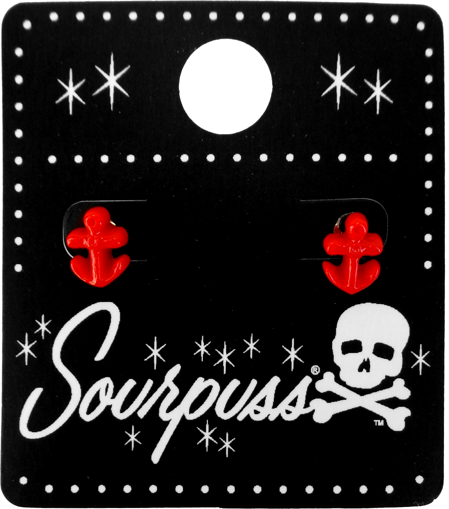 Earrings - Sourpuss -  Red Anchor