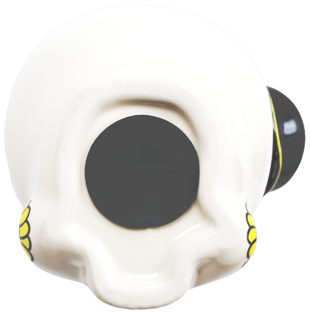Money Bank - Sourpuss  - Ceramic Sugar Skull With Top Hat 5"