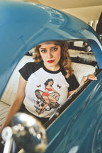 Belle Muerte Short Raglan Cropped Baby tee in White/Black
