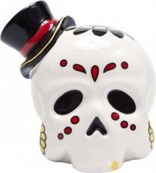 Money Bank - Sourpuss  - Ceramic Sugar Skull With Top Hat 5"