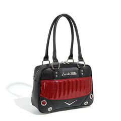 Lux de Ville Black and Red Rum Sparkle Hotrod Tote Medium