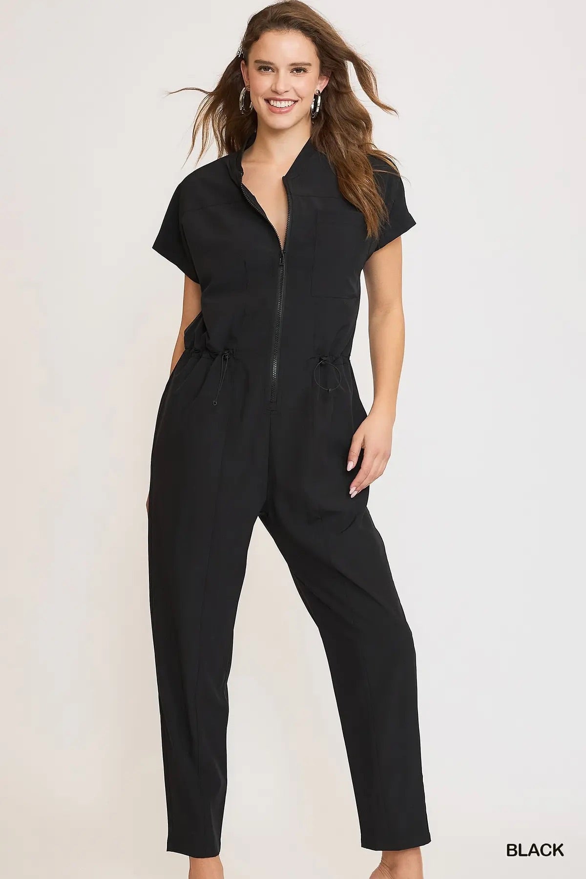 UMGEE Women’s Black Zip Down Utility Jumpsuit Main image