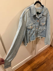 Customized One of a Kind embellished Denim Original Jean Jacket "DEF LEPPARD" Size Medium Wide