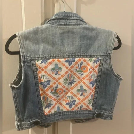 Customized One of a Kind embellished Denim Original Jean Vest Size Medium  I LOVE H81 Main image